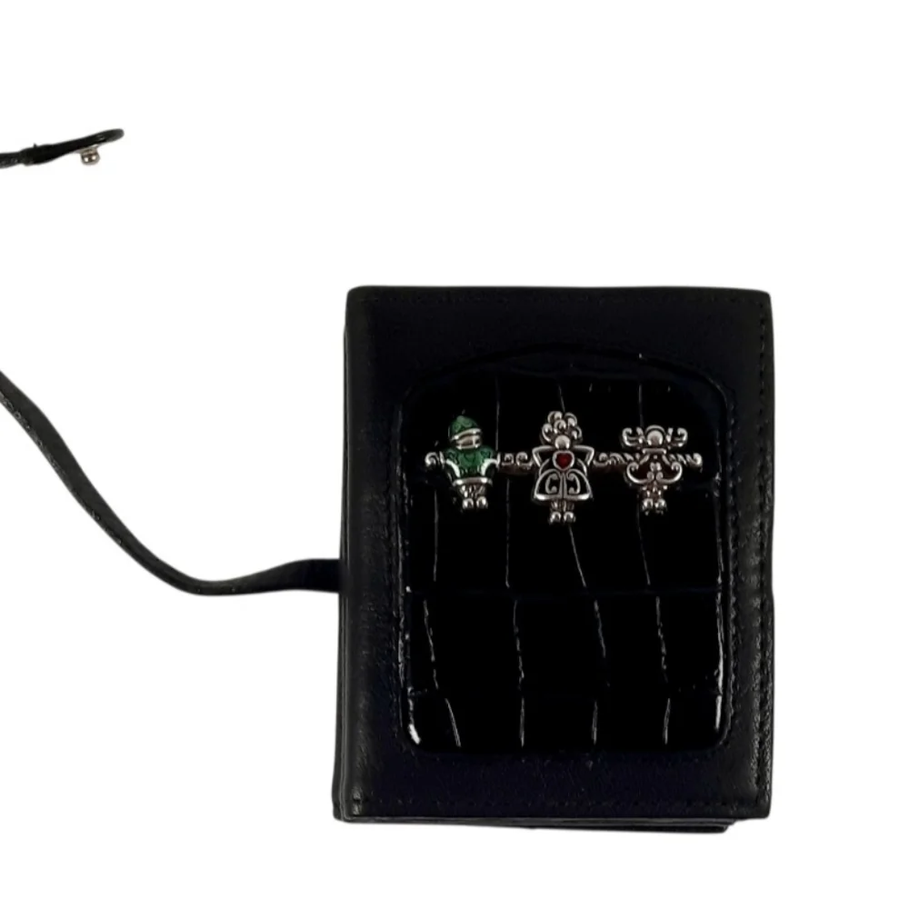 Brighton Croc Embossed Wallet/ Credit Card Holder With Silver Brighton Charms